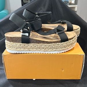 NIB - Platform Espadrille Black Wedge Sandal - Size 7